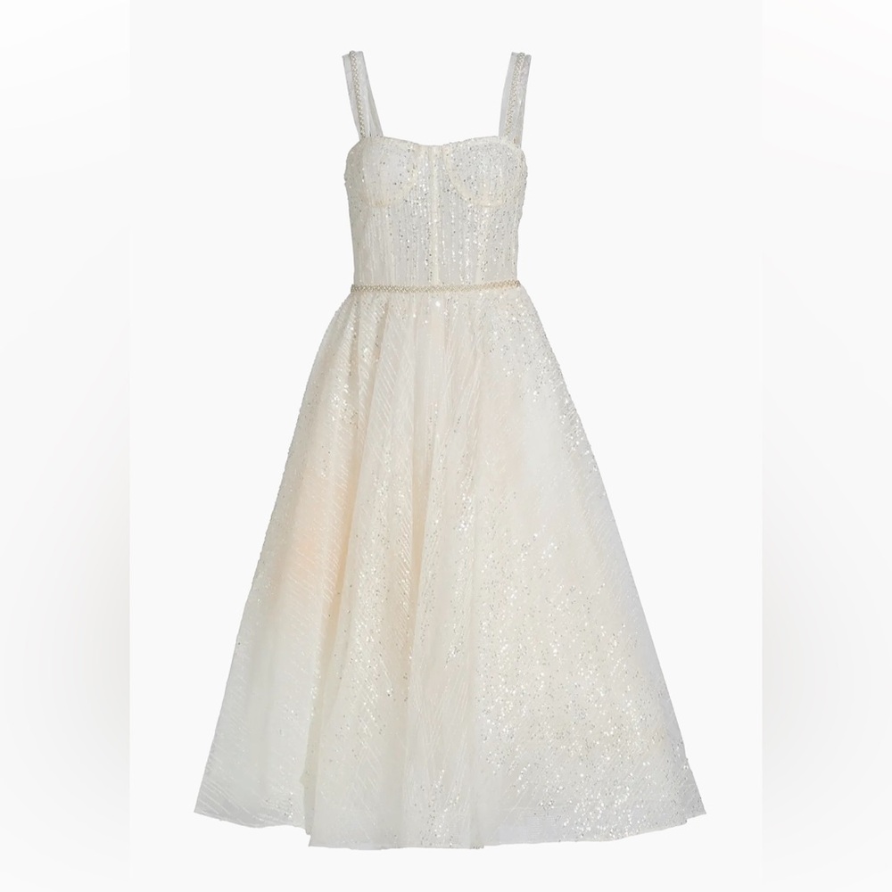 Bronx and Banco Mademoiselle Bridal White Sequin Midi Dress
